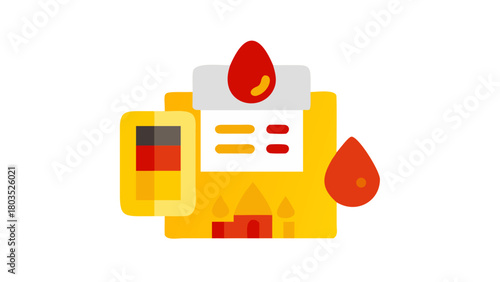 A vector icon representing blood donation with documents and drops