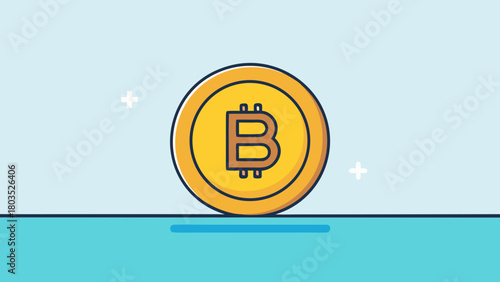 Bitcoin Coin Symbol on Light Blue and Turquoise Background