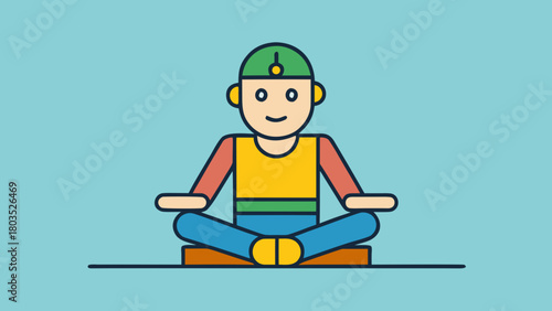 Cartoon man in yoga lotus pose during meditation
