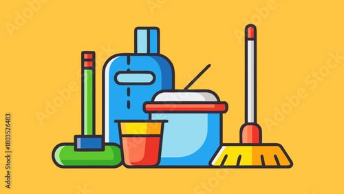 Cartoon Illustration Of Cleaning Tools And Supplies