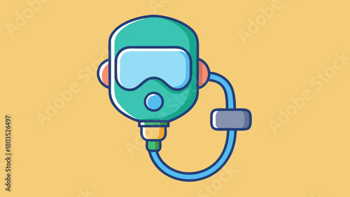 Cartoon oxygen mask with tube on yellow background