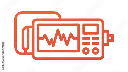 Defibrillator medical device icon showing heart rhythm analysis