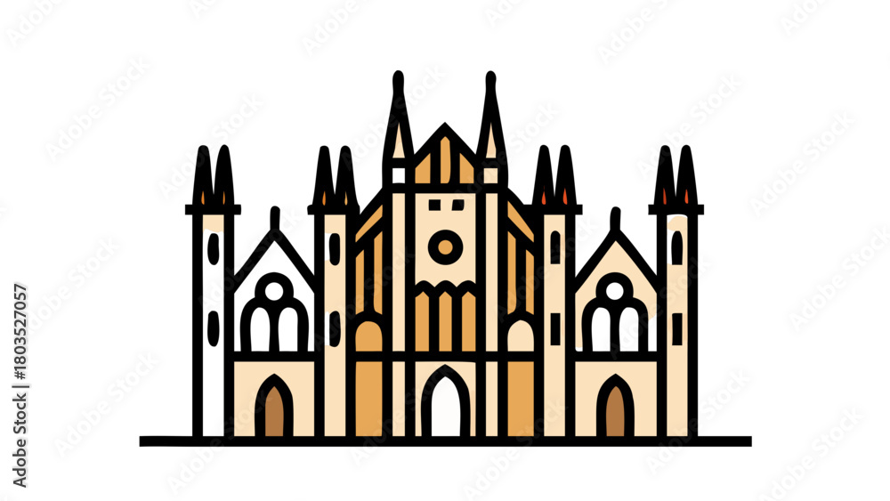 Fototapeta premium Iconic cathedral building illustration on black background