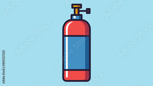Illustration of a Red and Blue Oxygen Cylinder with Details