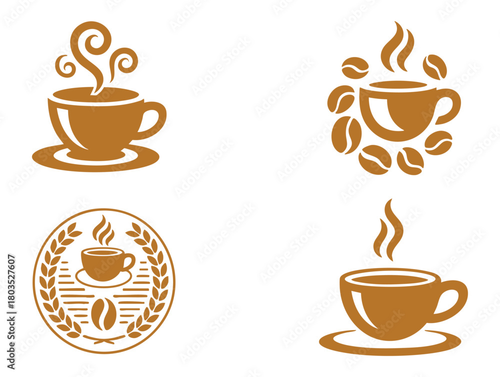 Obraz premium Stylized coffee cup bean logos