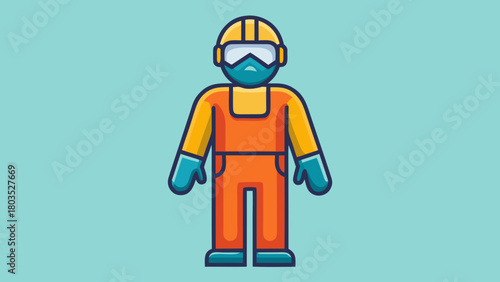 Person Wearing PPE Protection Kit in Flat Vector Style
