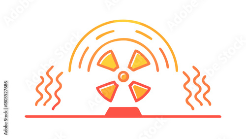 Radiation symbol with waves indicating a leak and hazard