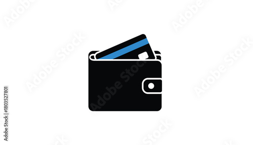 Wallet with a credit card simple flat illustration for finance and banking isolated on white background
