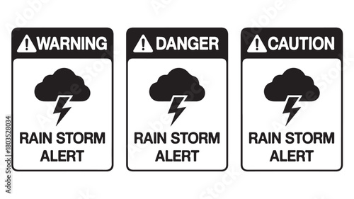 Set of weather warning signs featuring rain storm alert symbols vector illustration for safety and awareness