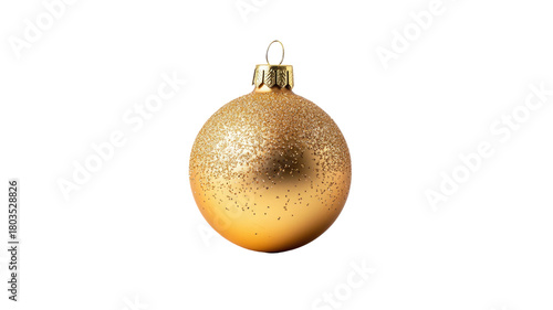 Elegant gold Christmas bauble with shiny festive ornament detailing and smooth metallic holiday sphere beautifully displayed isolated on white background