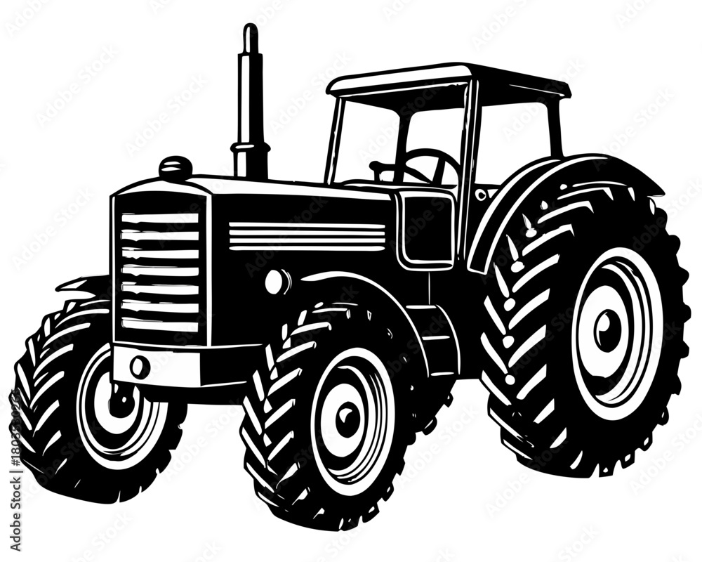 Obraz premium Farm Tractor Vehicle Silhouette Vector Graphic, Front View