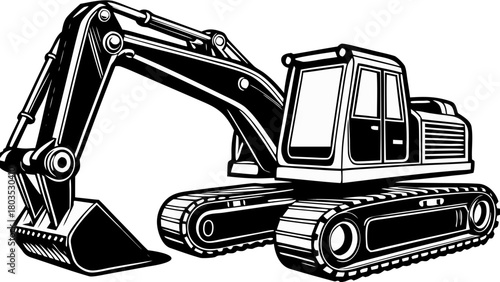 Heavy Excavator Machine Silhouette Vector Graphic, Front View