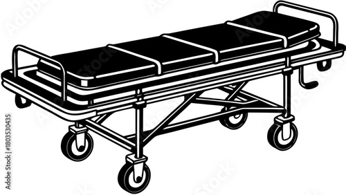 Medical Stretcher Gurney Bed Silhouette Vector Graphic, Front View