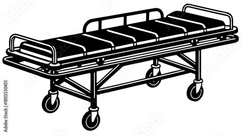 Medical Stretcher Gurney Bed Silhouette Vector Graphic, Front View