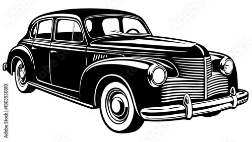 Vintage Classic Car Silhouette Vector Graphic, Front View