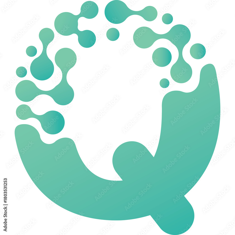 Fototapeta premium Abstract Q Letter Logo With Bubbles And Gradient Teal Colors On Transparent Background