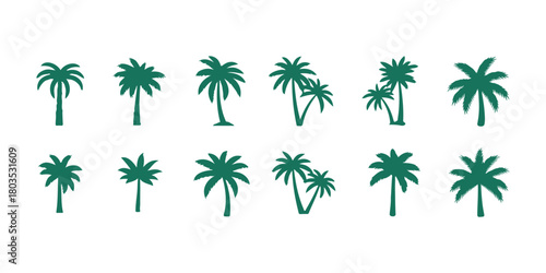 Tropical plant collection featuring graphic palm tree icons and logos.
