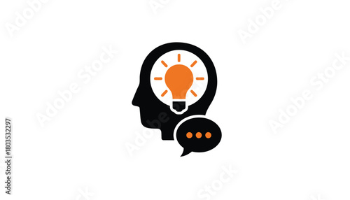 Head with lightbulb icon creative idea generation illustration for innovation and problem solving isolated on white background