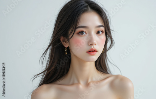 Wallpaper Mural Elegant Portrait of a Young Asian Woman with Long Dark Hair. Torontodigital.ca