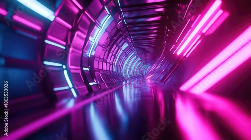 Fototapeta Naklejka Na Ścianę i Meble -  Futuristic looping tunnel with vibrant neon lighting
