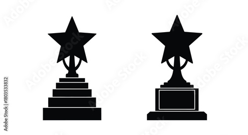 Two black trophy silhouettes with tiered bases representing achievement and success