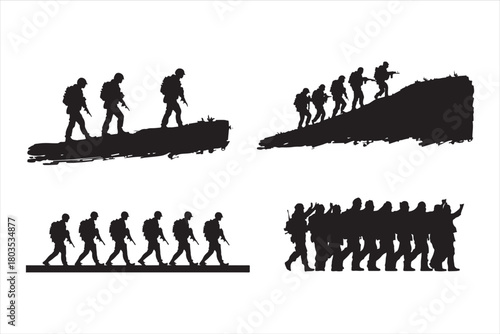 group of soldiers military silhouettes