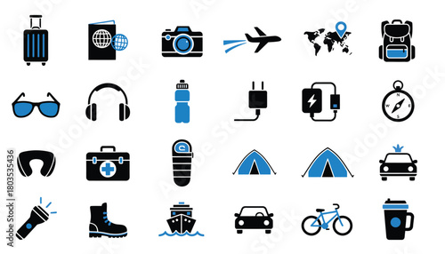 Travel icon set flat illustration of vacation and tourism elements perfect for app design and infographic use