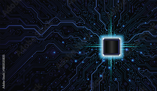 CPU Chip on Motherboard. Central Computer Processors CPU concept. Quantum computer large data processing database concept. Futuristic microchip processor. Digital chip.