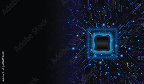 CPU Chip on Motherboard. Central Computer Processors CPU concept. Quantum computer large data processing database concept. Futuristic microchip processor. Digital chip.