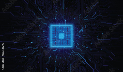CPU Chip on Motherboard. Central Computer Processors CPU concept. Quantum computer large data processing database concept. Futuristic microchip processor. Digital chip.