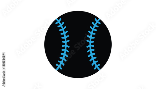 Black baseball illustration with blue stitching a simple graphic for sports-themed designs isolated on a white background