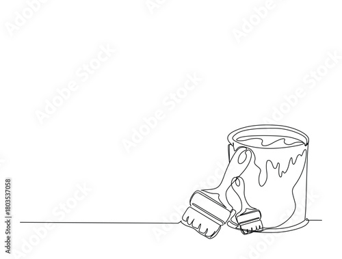 Continuous line art drawing of wall painting and home decoration equipment. painting equipment in single line art drawing vector illustration. Editable stroke.