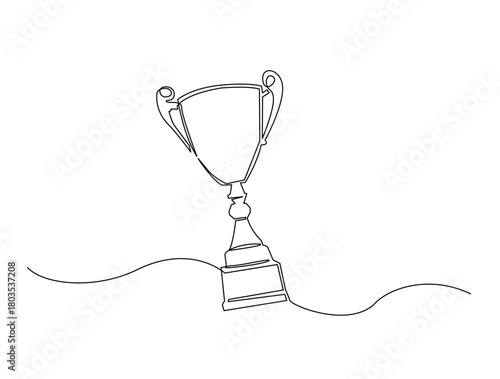 Continuous one line drawing of trophy cup for winner. Winner achievement trophy hand drawn vector illustration.
