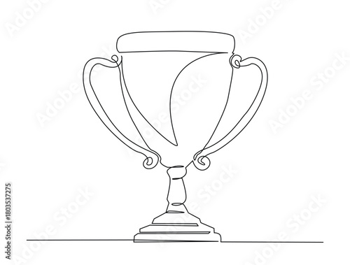 Continuous one line drawing of trophy cup for winner. Winner achievement trophy hand drawn vector illustration.