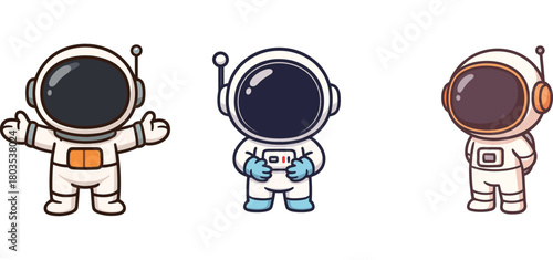 cute astronaut illustration in three standing poses