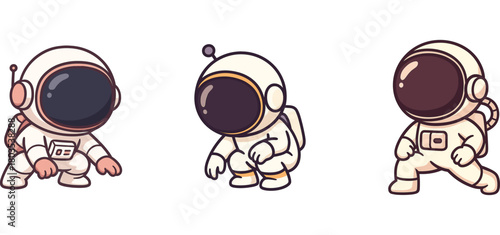 three cute astronauts walking with adorable poses