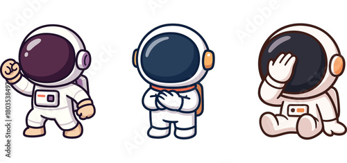three cartoon astronauts relaxed and covering faces