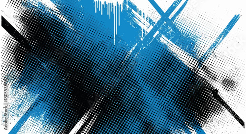 Dynamic Abstract Composition with Bold Brushstrokes and Halftone Texture