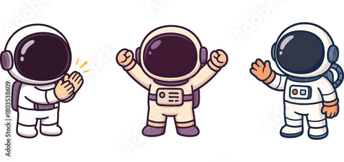 two cute astronauts giving gift and waving hands