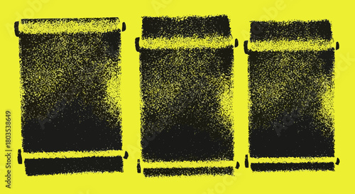 Three Ancient Scrolls with Binding Ropes, Dark Ink Texture and Yellow Background