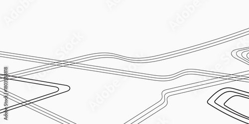 Abstract black line pattern on white background with curved and intersecting geometric shapes. Modern minimal design, perfect for texture, digital art, and backgrounds.