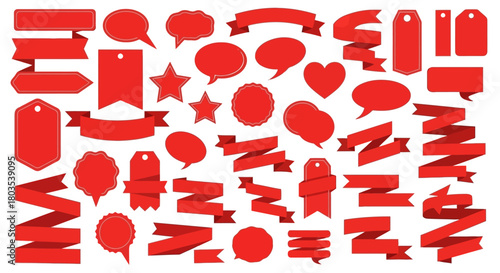 Collection of Red Ribbons, Speech Bubbles and Tags for Festive Design