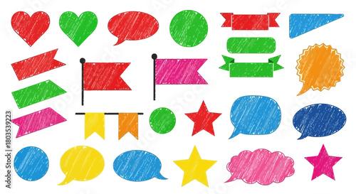 Vibrant Collection of Scribbled Shapes and Speech Bubbles for Graphic Design Projects