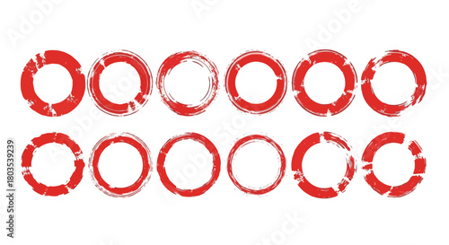 Red distressed brush stroke circles set, artistic and unique design elements