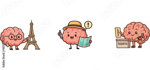 cute brain traveling and taking photos of landmark