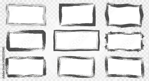 Diverse set of hand-drawn frames and grunge borders with varied rough edges and distressed textures, perfect for adding an artistic touch to graphic design projects and digital layouts