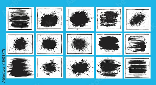 Grunge Brush Strokes Collection Black Ink Splatters & Paint Textures