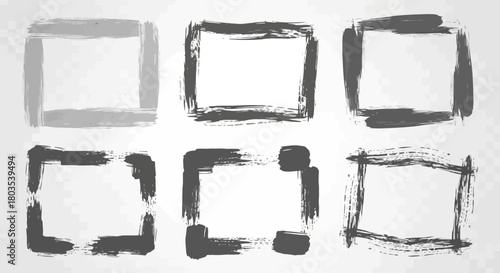 Collection of six hand-drawn brush stroke square frames with a distressed artistic effect