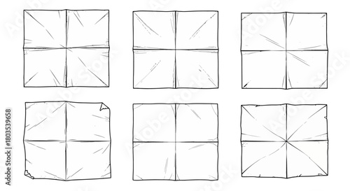 Different Stages of Paper Folding Techniques and Styles with Creases, Texture, and Designs for Various Applications