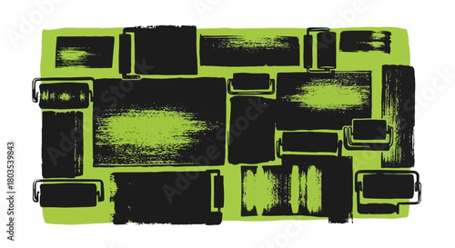 Brushstroke Rectangles A Chaotic Abstract Arrangement in Green and Black
